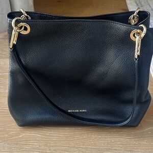 Michael Kors Black Shoulder Bag with Gold Accents